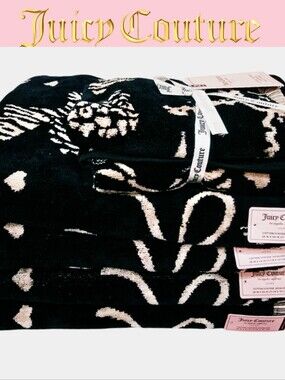 Juicy Couture Home Leopord/Zebra Print Bows/Hearts Viscose Cotton Towel Set